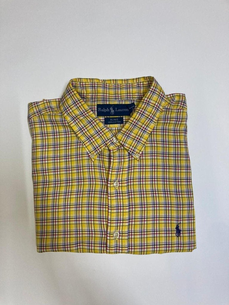 Y2K 90s Ralph Lauren Overhemd –XXL - Oxford - Yellow blocked, Geel, Ralph Lauren, Ophalen of Verzenden, Zo goed als nieuw