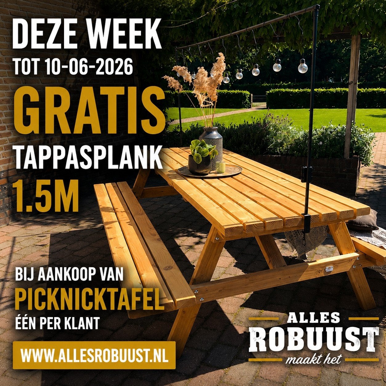 Picknicktafel elke maat tot 4 m 14 pers handgemaakt, Ophalen of Verzenden, Nieuw, Rechthoekig, Hout