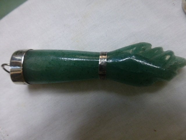 Antieke Zilveren en Aventurijn  FIGA-vuist Hanger 6 cm, Verzenden, Zilver, Ring