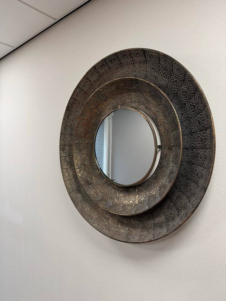 Decoratieve spiegel met Oosterse patronen, Ophalen, Rond, Zo goed als nieuw, Minder dan 100 cm