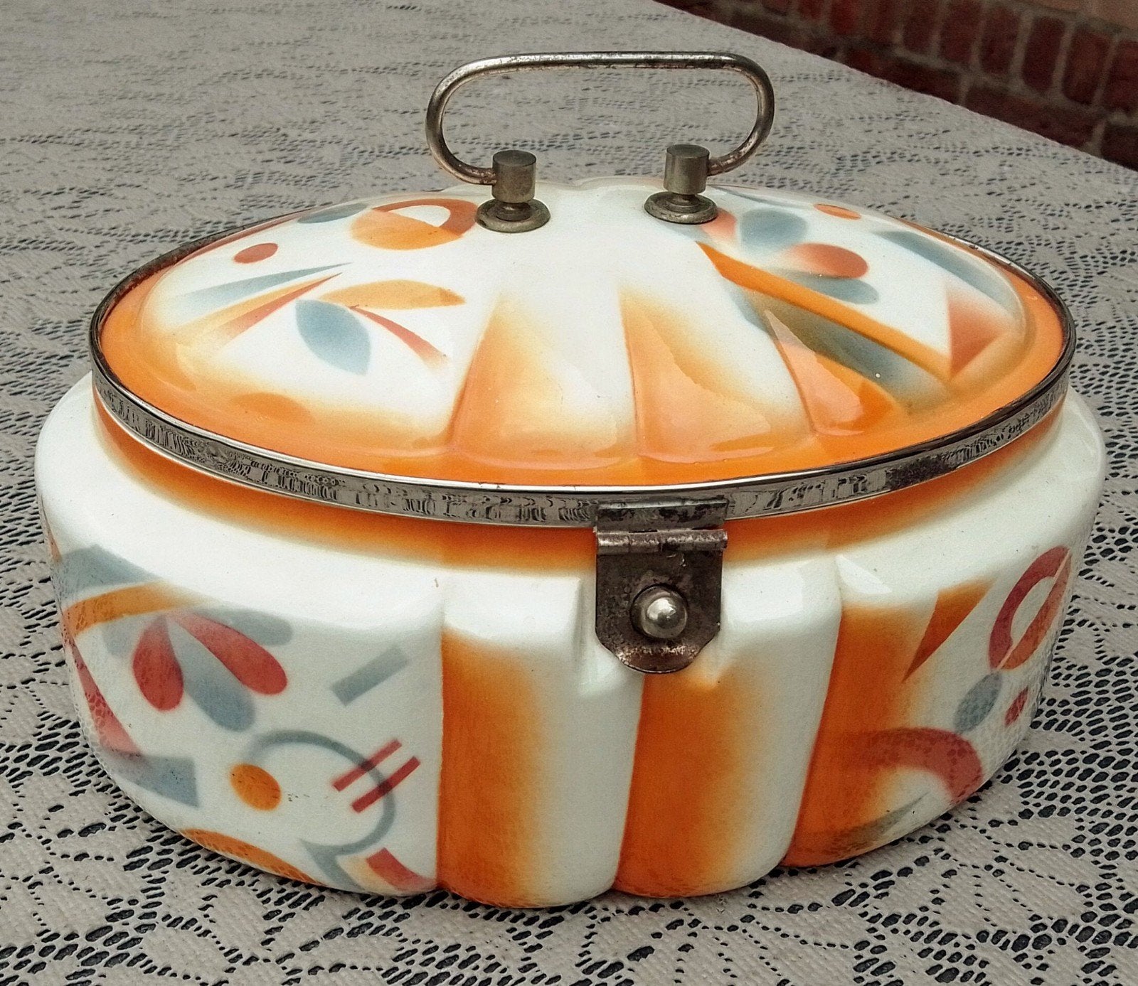 Vintage Aardewerk Koektrommel met Art Deco Decoratie, Ophalen of Verzenden