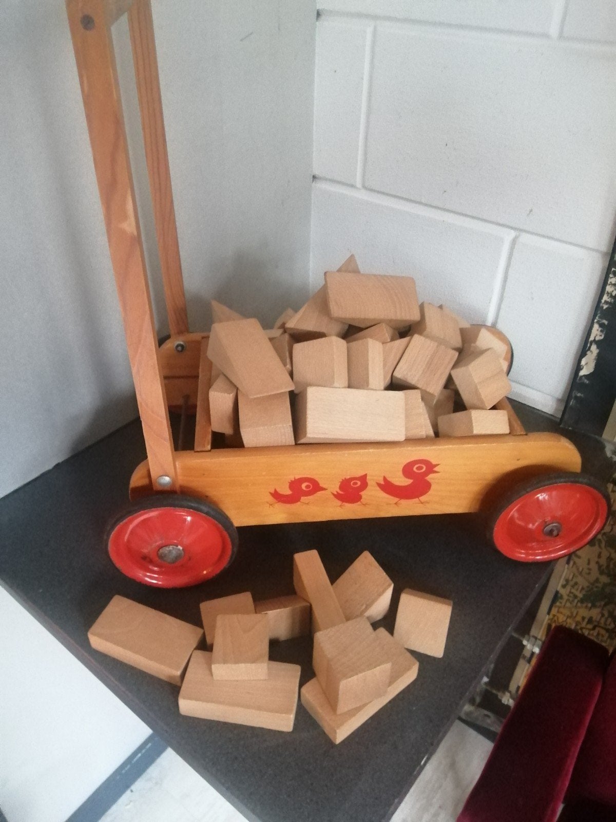 Leuke oude blokken loopkar met veel houten blokken jaren 60, Gebruikt, Ophalen of Verzenden, X, X