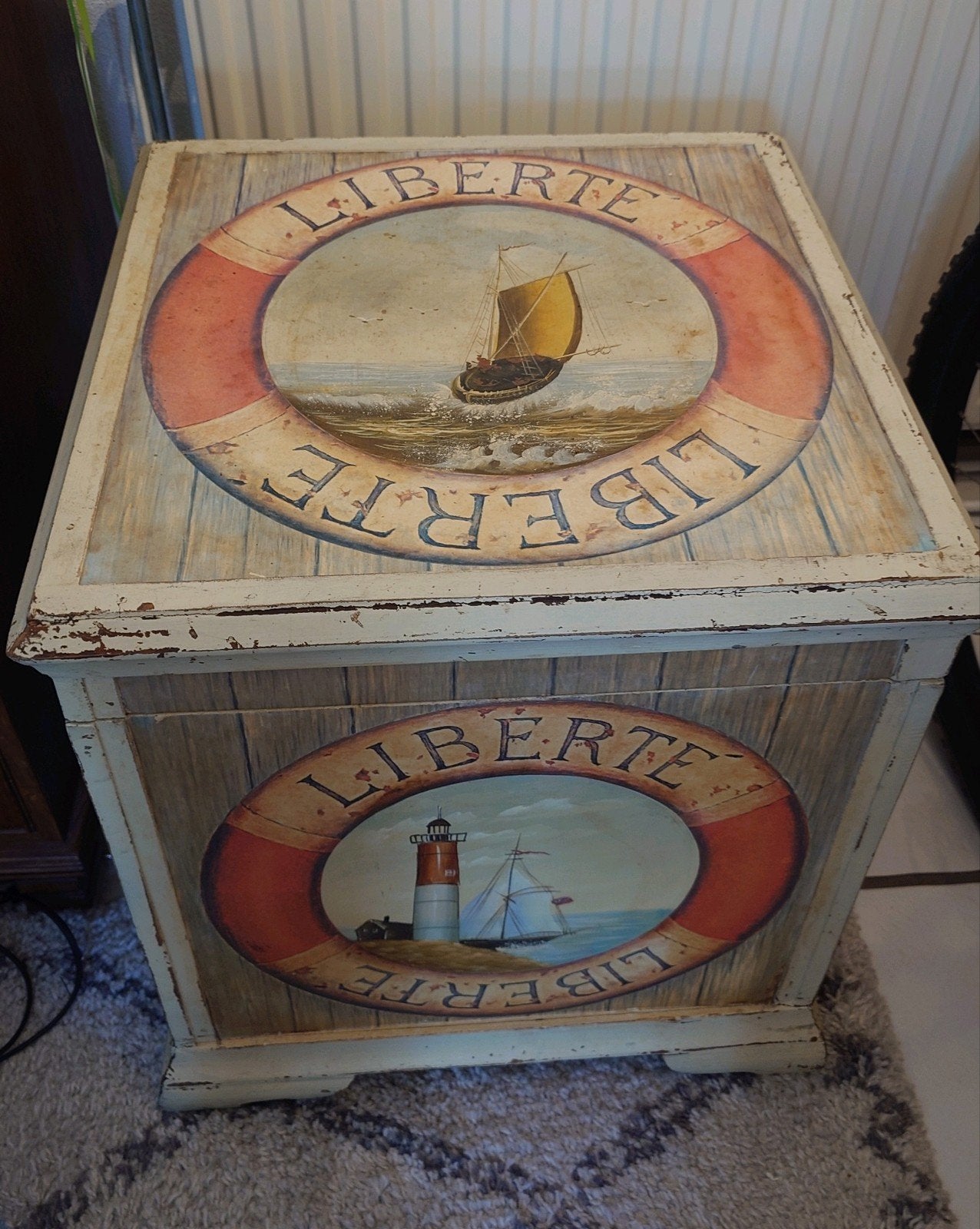 Decoratieve opbergkist met maritiem thema, Ophalen, Zo goed als nieuw, 50 tot 100 cm, Minder dan 50 cm