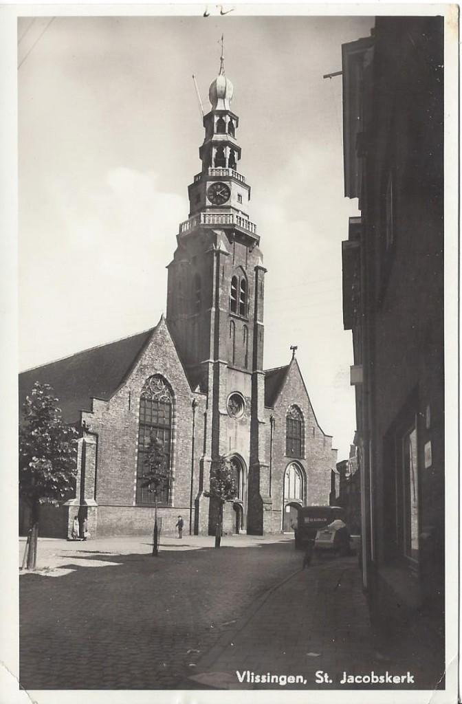 Vlissingen, St. Jacobskerk, Auto H.H. de Klerk, gelopen 1950, Verzamelen, Ophalen of Verzenden, 1940 tot 1960, Gelopen, Zeeland