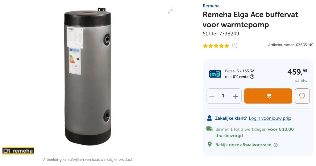 Remeha Elga Ace buffervat 51 liter, Ophalen, Overige typen, Minder dan 60 cm, Zo goed als nieuw