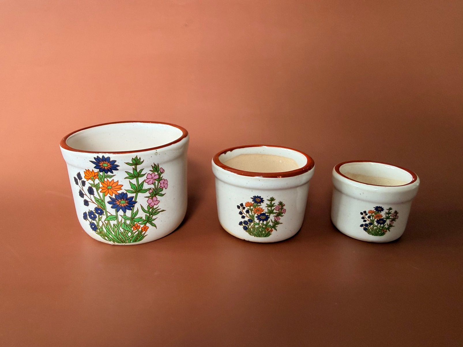 Vintage Wildflower Potjes  (Set van 3)70’/Retro, Ophalen of Verzenden