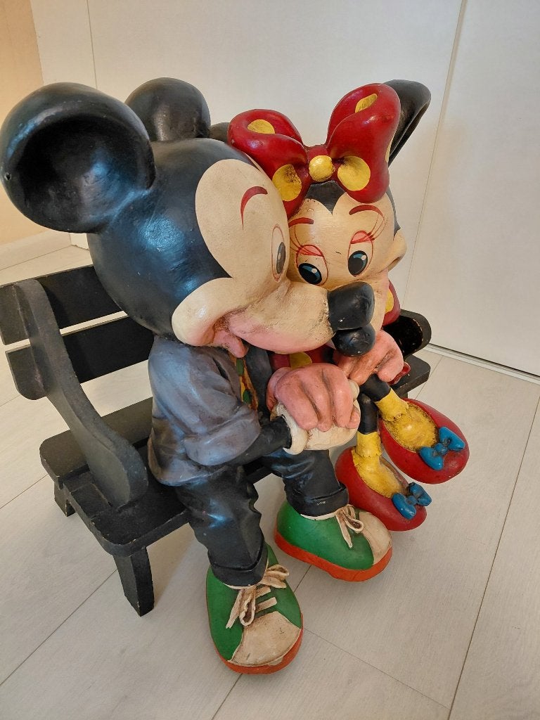 Mickey en Minnie Mouse beeld op bankje, Verzamelen, Ophalen, Gebruikt, Overige typen