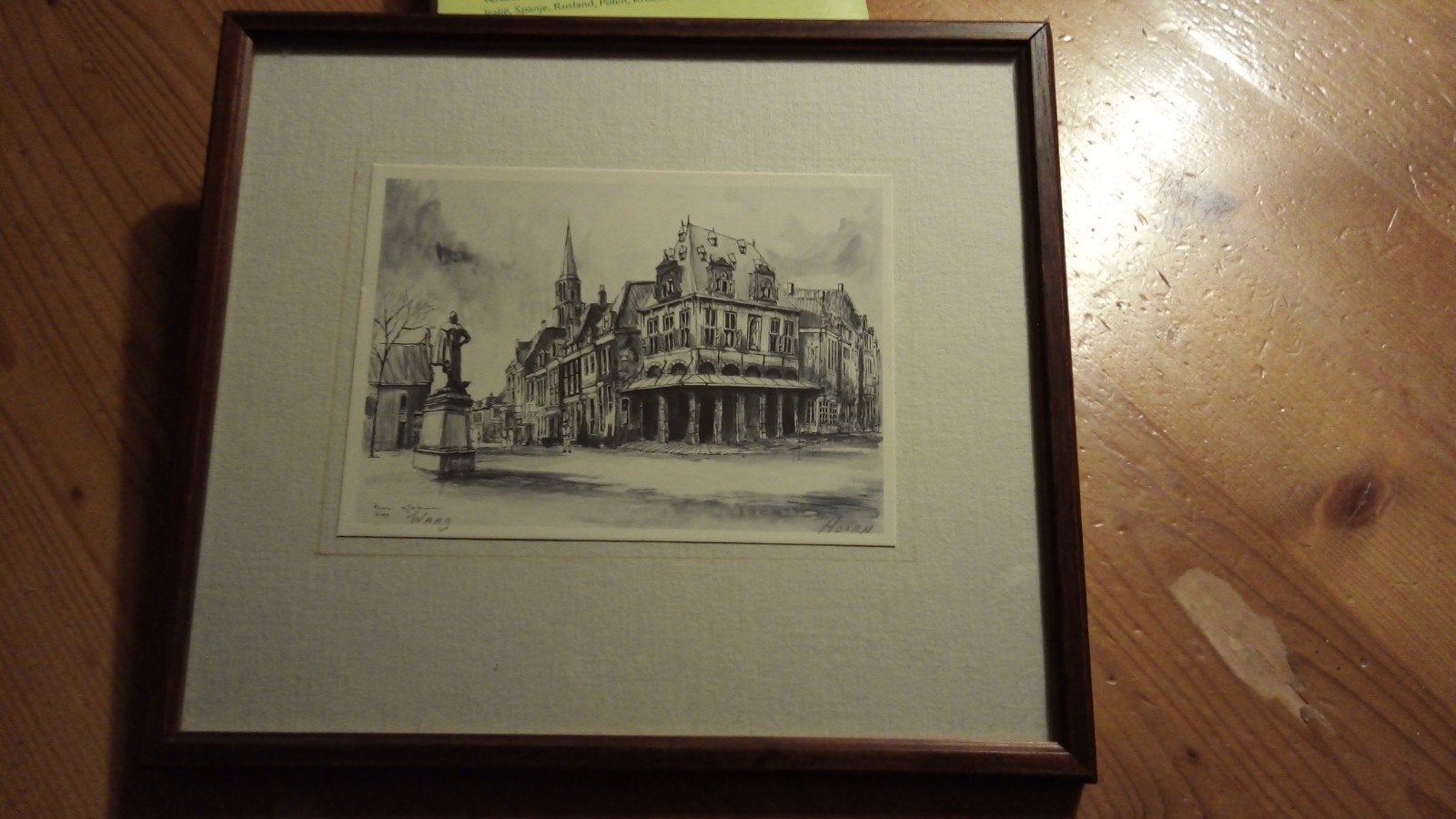 Ingelijste ets van stadsgezicht Hoorn, gesigneerd, Ets, Stadsgezicht, Ophalen of Verzenden, Gesigneerd