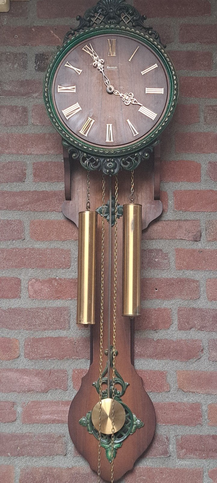 hermle wand klok met ketting, Ophalen, Bruin, Analoog, Art deco