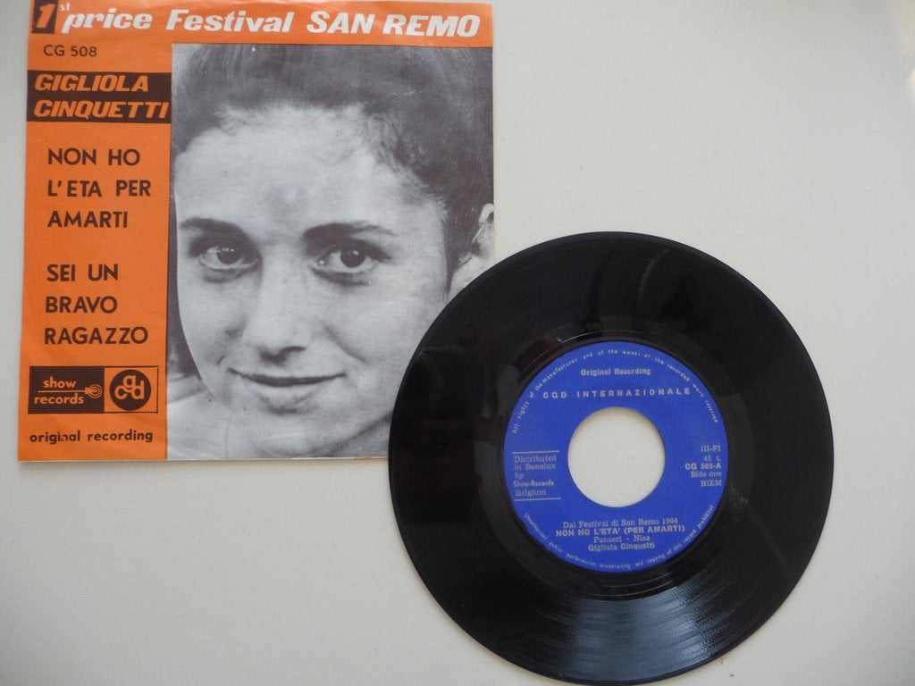 single GIGLIOA CINQUETTI -NON HO L'ETA PER AMARTI- SHOW REC., Gebruikt, Overige genres, 7 inch, Ophalen of Verzenden
