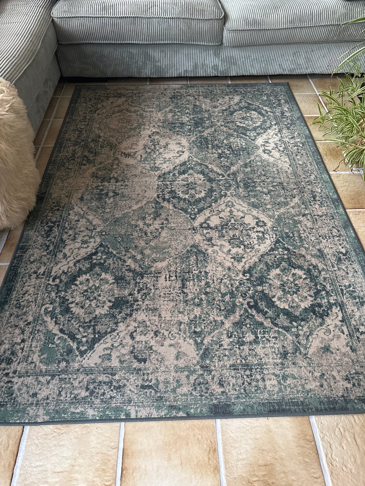 Ikea Vloerkleed - Groen/Beige Medaillon Patroon, Ophalen, Gebruikt, 150 tot 200 cm, 200 cm of meer