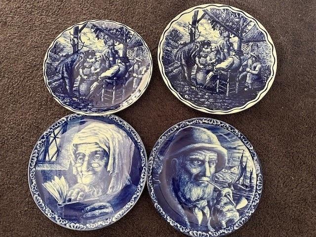 4x Delfts blauw sierborden – Boch Frères La Louvière vintage, Antiek en Kunst, Ophalen