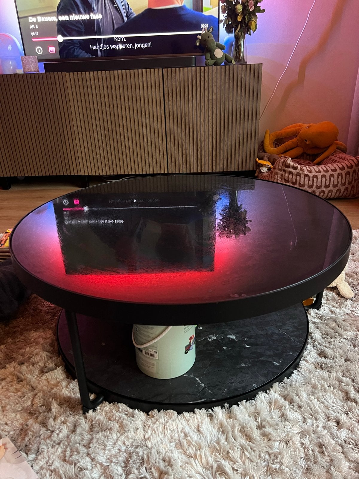 Ikea FROTORP salontafel met glazen blad, Huis en Inrichting, Ophalen, Gebruikt, 50 tot 100 cm, Rond