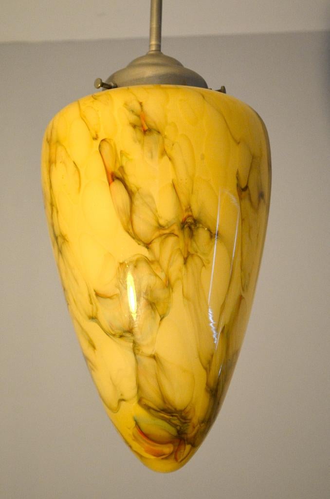 Oude Art-Deco / Gispen / Bauhaus lamp - Menhir Marmerglas, Gebruikt, 50 tot 75 cm, Art-Deco, Gispen, Bauhaus, Menhir, Druppel, Marmer