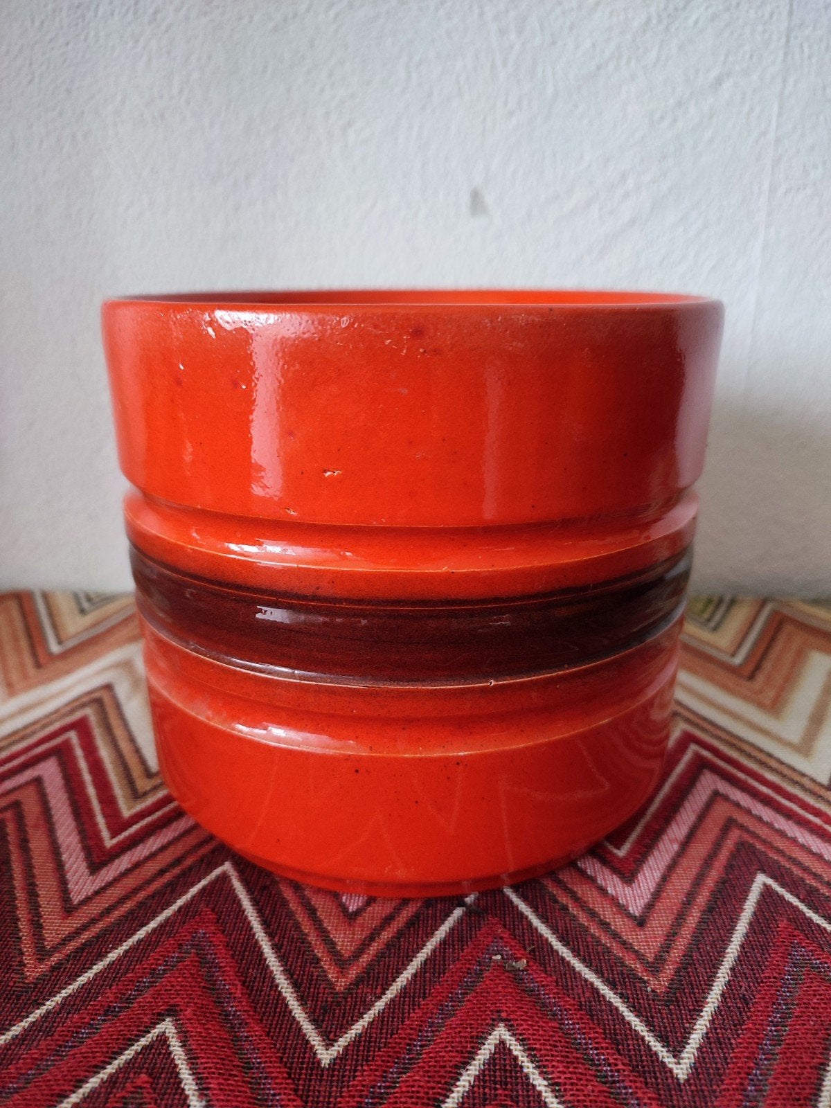Vintage rood oranje rode bloempot planten pot keramiek, Gebruikt, Rond, Binnen, Ophalen of Verzenden