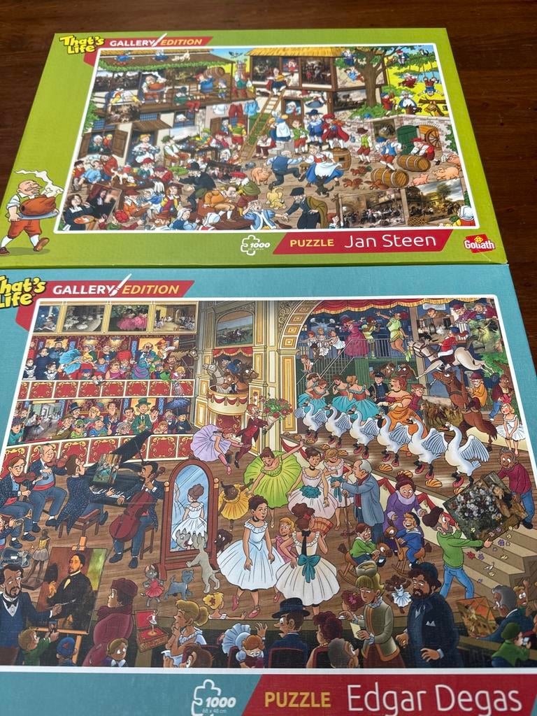 2 That's Life Gallery Edition puzzel Jan Steen + Edgar Degas, Ophalen of Verzenden, 500 t/m 1500 stukjes, Gebruikt, Legpuzzel