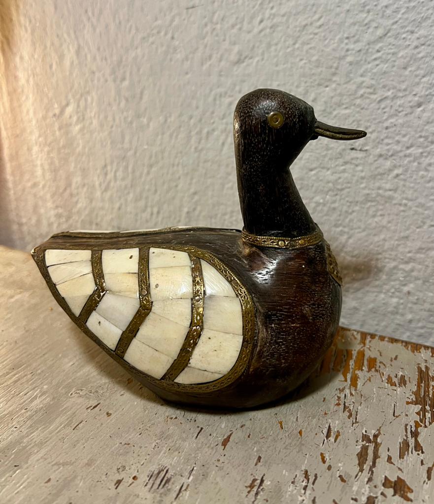 Vintage Indische Indiase houten eend been en messing details, Ophalen of Verzenden