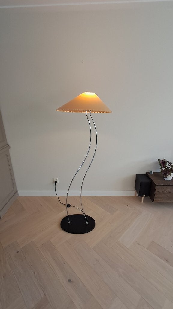 Design lamp met kap, chroom, Ophalen, Gebruikt, Hout, E27 (groot)
