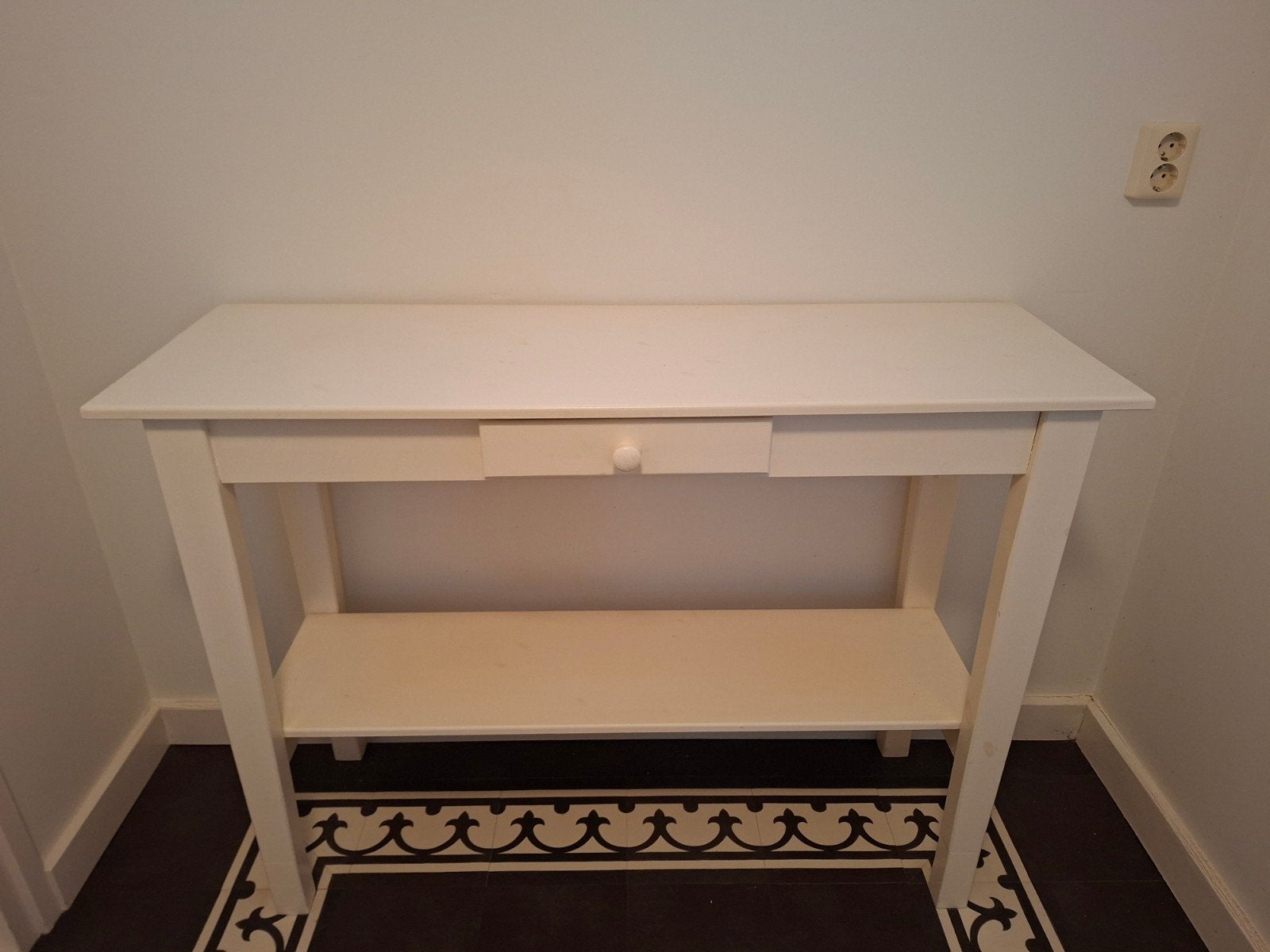 Landelijke Houten Witte Crèmekleurige Sidetable Hout Lade, Ophalen, Gebruikt, 100 tot 150 cm, Landelijk