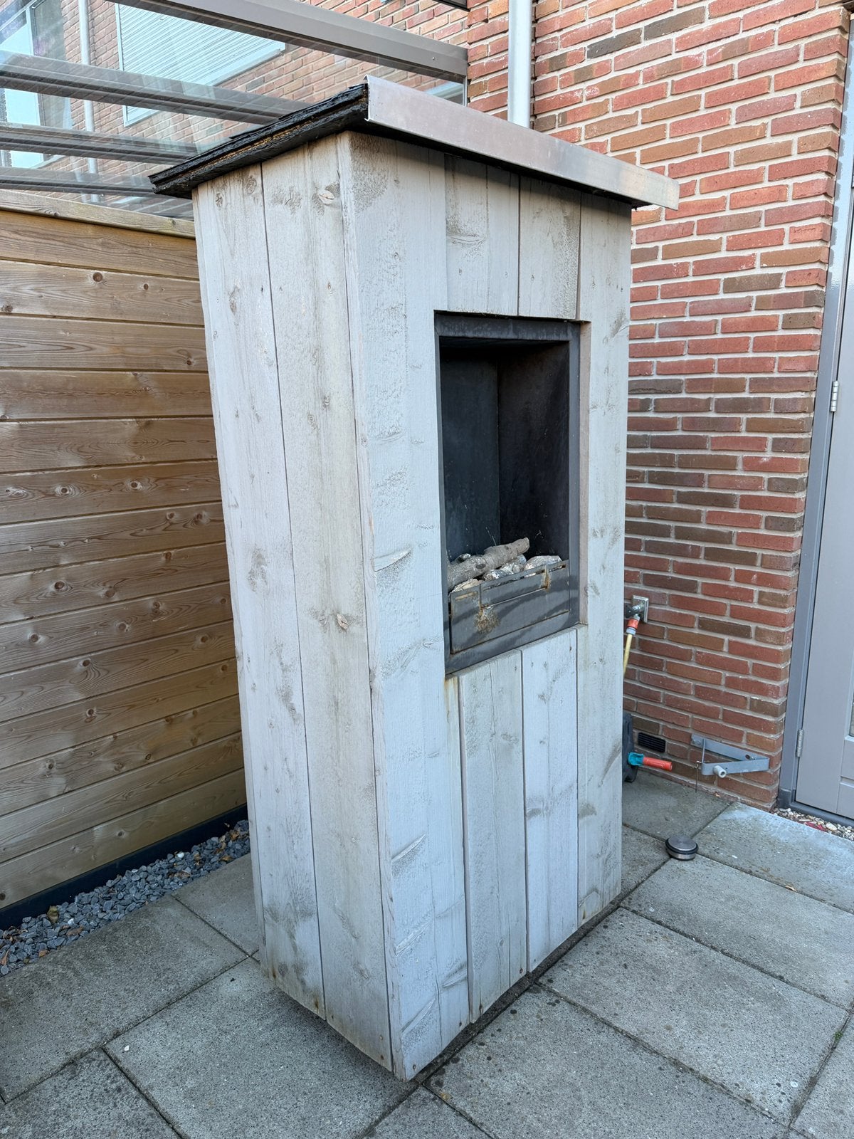 Bio-ethanol sfeerhaard van steigerhout – 180 cm hoog –gratis, Tuin en Terras, Ophalen, Gebruikt