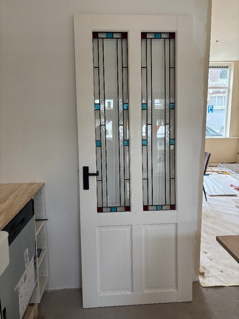 Deur glas in lood (2x), Doe-het-zelf en Verbouw, Deuren en Horren, Ophalen, Gebruikt, 80 tot 100 cm, 215 cm of meer