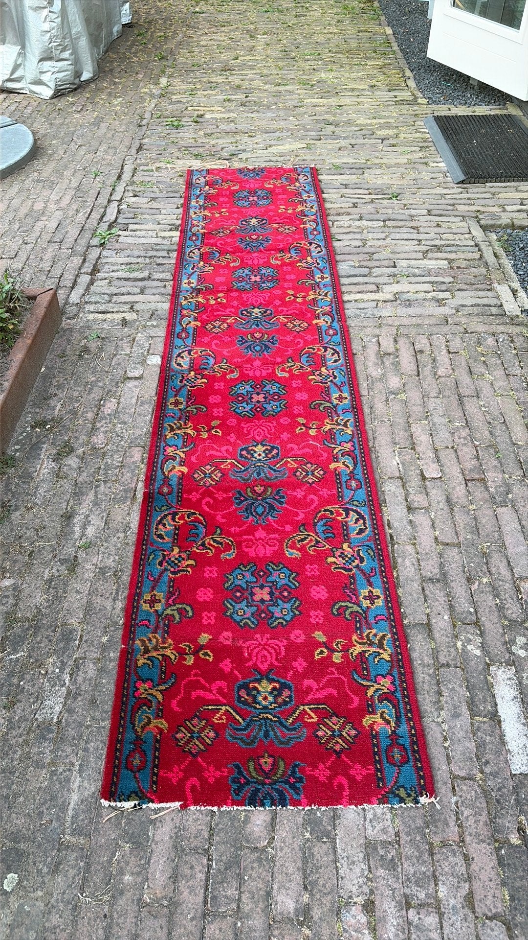 Rode wollen traploper, Huis en Inrichting, Stoffering | Tapijten en Kleden, Gebruikt, Vintage, 200 cm of meer, Rechthoekig
