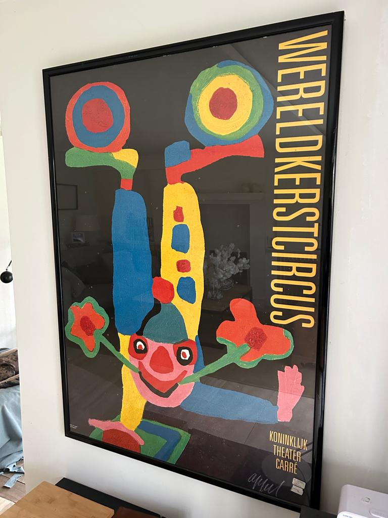 Affiche wereldkerstcircus Karel Appel, Verzamelen, Ophalen, Rechthoekig Staand, Met lijst, Deurposter of groter