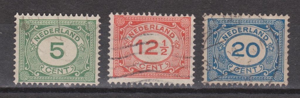 NVPH 107 108 109 geb Cijfer 1921 ; OUD NEDERLAND p/stuk, Postzegels en Munten, Ophalen of Verzenden, T/m 1940, Gestempeld