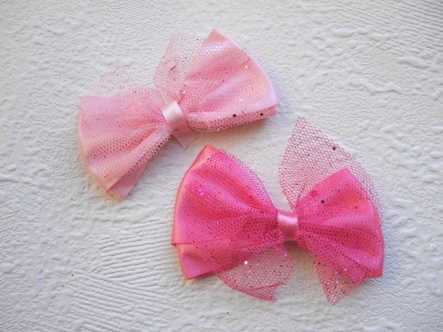 HALVE PRIJS ~ Grote satijnen strik met glitter tule ~ 7 cm, -, -, Overige typen, Nieuw