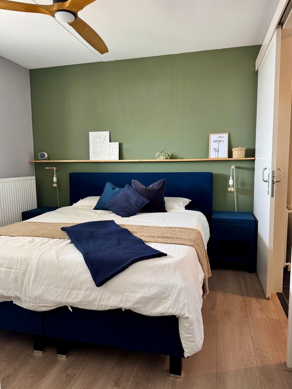 Donkerblauwe Swiss Sense Boxspring 180x210 met Topper, Huis en Inrichting, Ophalen, Blauw, 210 cm, Tweepersoons