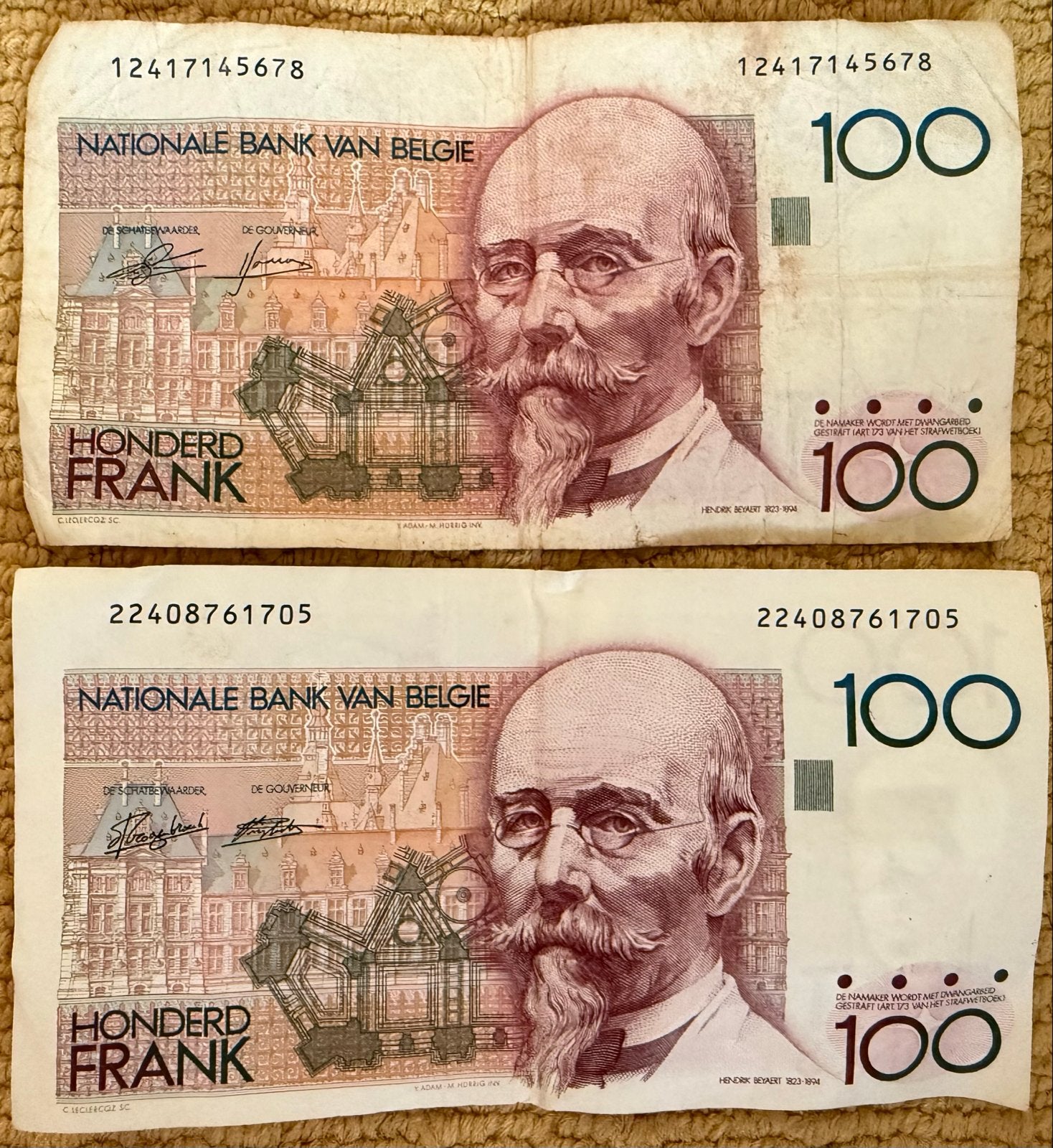 2x Belgische 100 Frank biljetten (1963), Ophalen of Verzenden, Setje