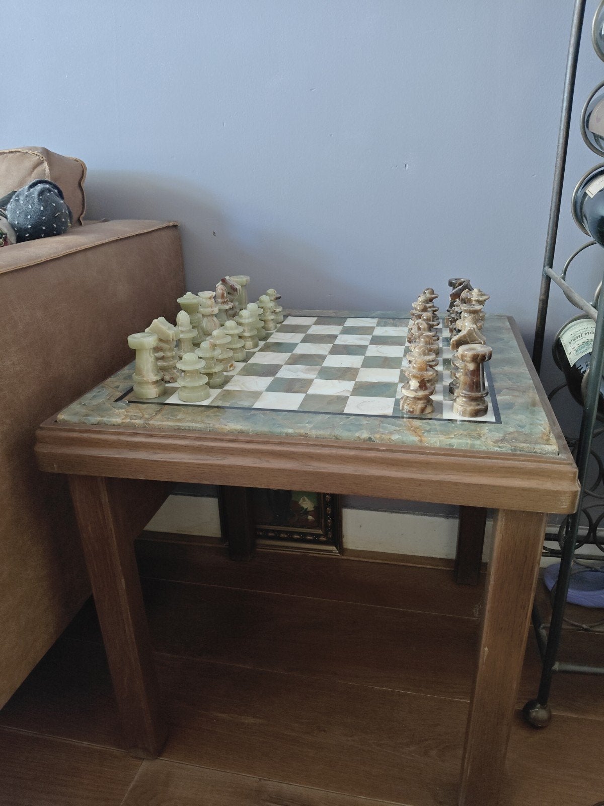 Vintage marmeren schaaktafel compleet, Een of twee spelers, Ophalen, Zo goed als nieuw