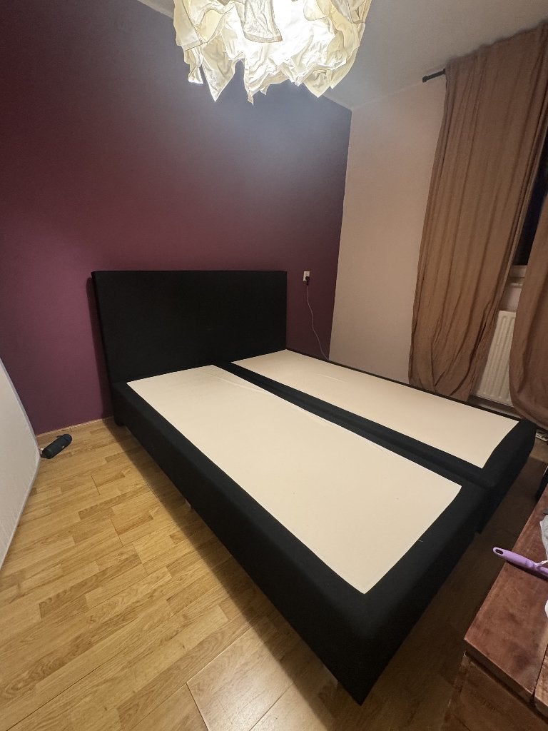 Gratis tweepersoonsbed 160 cm met matrassen en hoofdbord, Ophalen, Gebruikt, Zwart, Tweepersoons