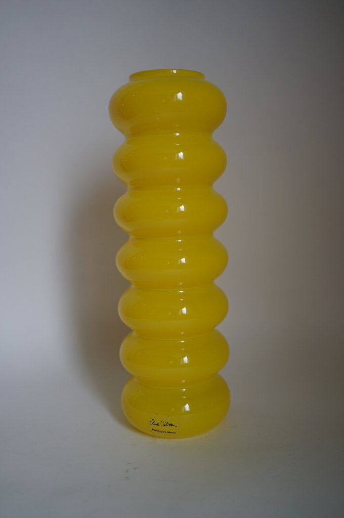 vintage Anne Nilson Ikea Solstrale glas bubbel vaas geel., 28 cm, Gebruikt, Geel, Ophalen of Verzenden