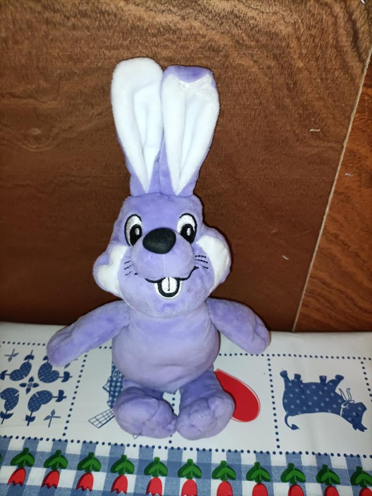 Nutricia paars konijn knuffel 30 cm gemeten met oren, Ophalen of Verzenden, Zo goed als nieuw