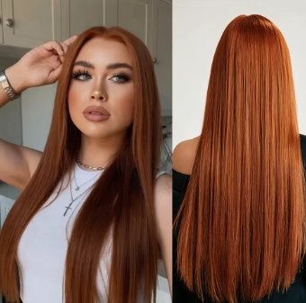 Synthetische pruik lang stijl koper kleur haar (70cm lang)