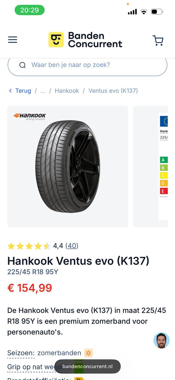 4 x  Hankook 225 45 R18 95Y K137 wk/j 11/26, Auto-onderdelen, 18 inch, Nieuw, Ophalen of Verzenden, Band(en)