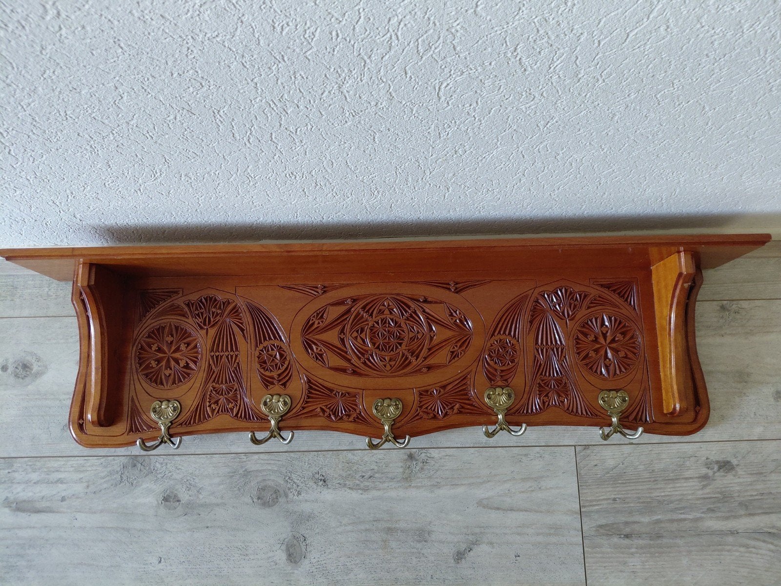 Prachtig antieke gestoken houten wandkapstok, Wandkapstok, Gebruikt, Ophalen of Verzenden, Minder dan 100 cm