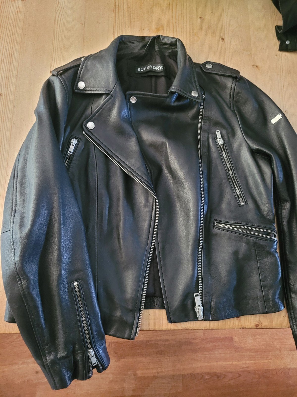 Superdry Echt Leren Bikerjack Zwart 42, Maat 38/40 (M), Superdry, Zwart, Ophalen of Verzenden