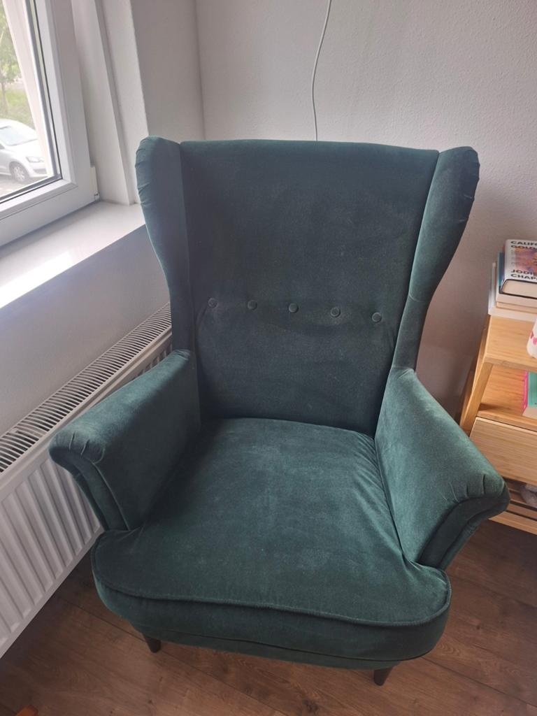 IKEA Strandmon fauteuil - Donkergroen, Huis en Inrichting, Fauteuils, 75 tot 100 cm, Ophalen of Verzenden, Zo goed als nieuw, 75 tot 100 cm