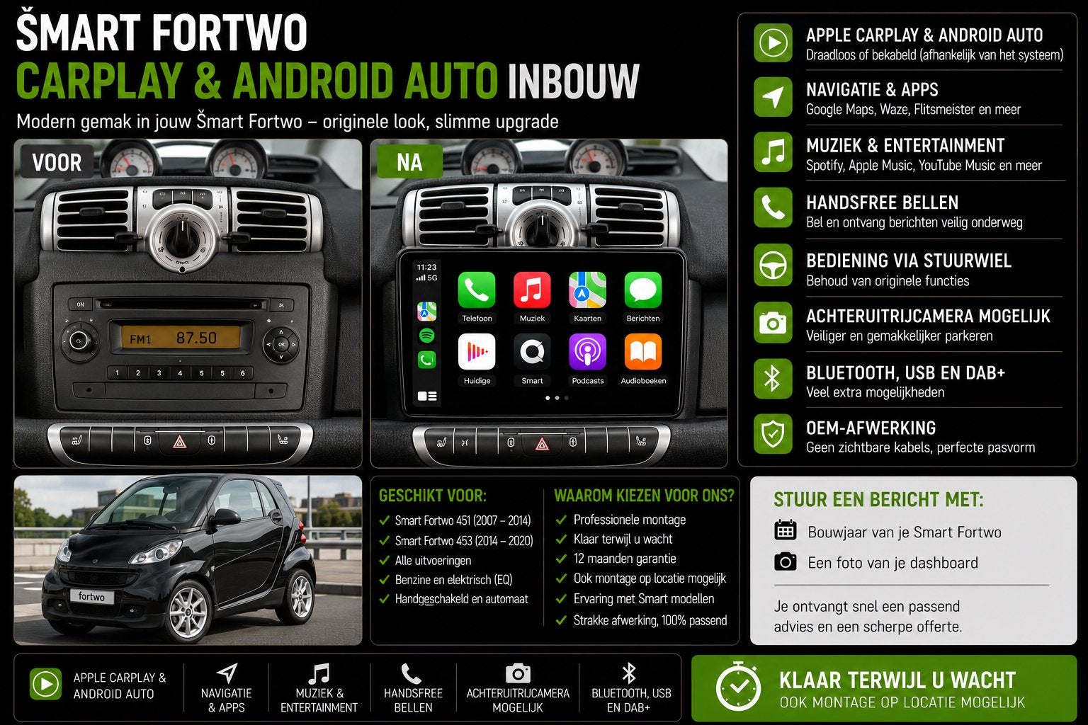 Smart Fortwo CarPlay & Android Auto Inbouw, Ophalen, Nieuw