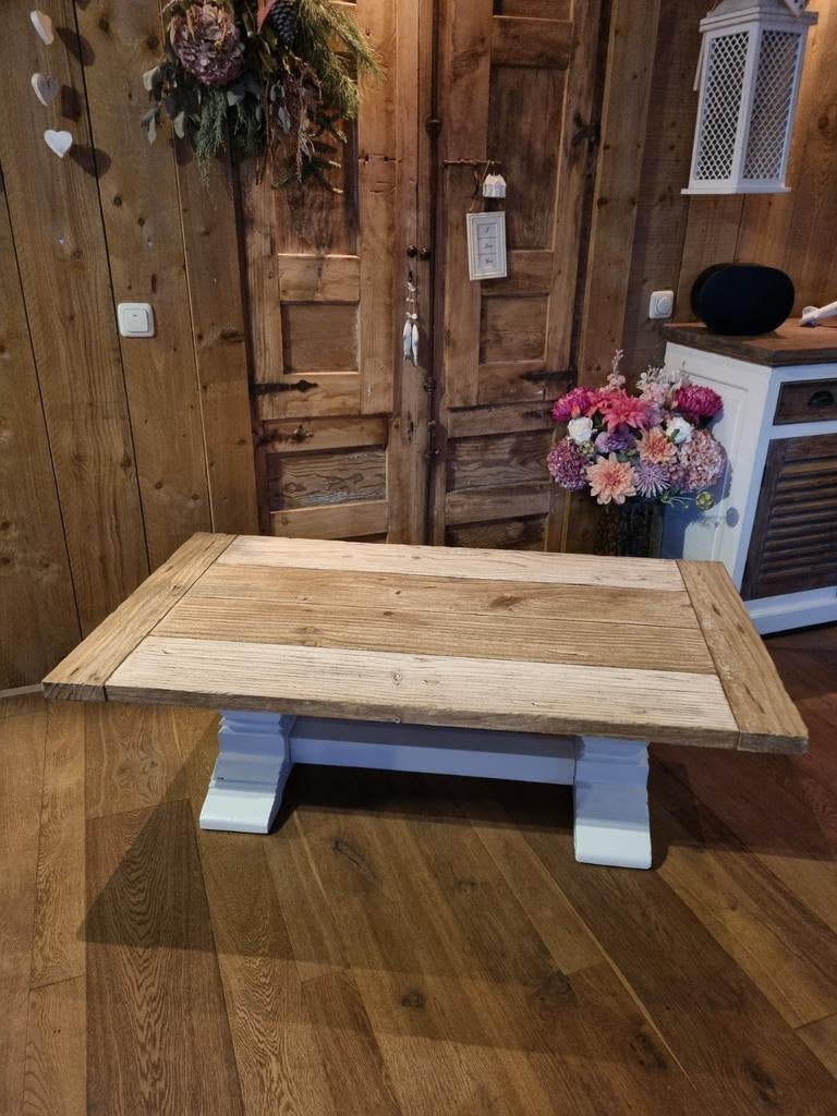 Landelijke Brocante Salontafel Amanda € 280.-, 100 tot 150 cm, Zo goed als nieuw, Rechthoekig, 50 tot 100 cm