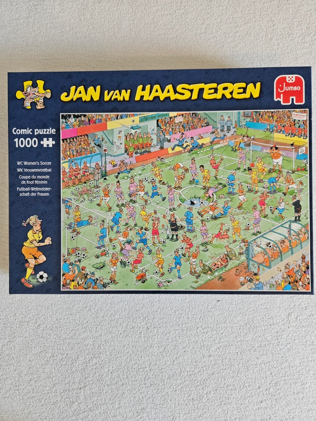 Jan van Haasteren WK Vrouwenvoetbal Puzzel 1000 stukjes, Ophalen of Verzenden, 500 t/m 1500 stukjes, Gebruikt, Legpuzzel