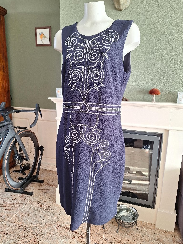 K-Design K Design donkerblauw jurk geborduurd studs look XXL, K-design, Maat 46/48 (XL) of groter, Zo goed als nieuw, Knielengte