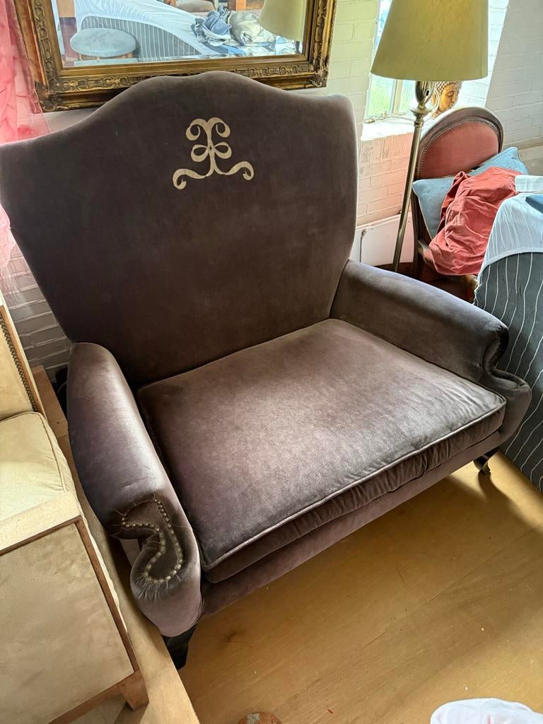 Super grote bruine velvet loveseat - 165 cm, Ophalen, Zo goed als nieuw, Stof, 75 tot 100 cm
