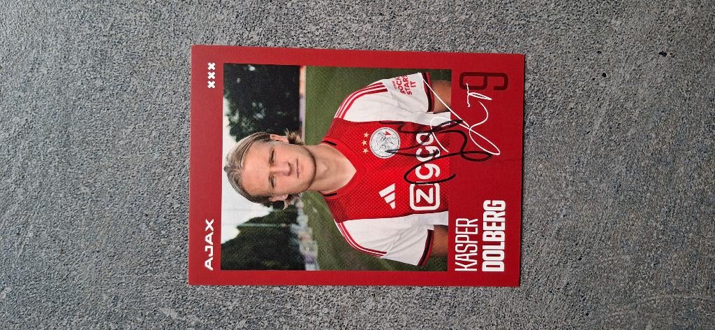 Spelerskaart met handtekening; Kasper Dolberg # Ajax 25/26, Ophalen of Verzenden, Nieuw, Ajax, Spelerskaart