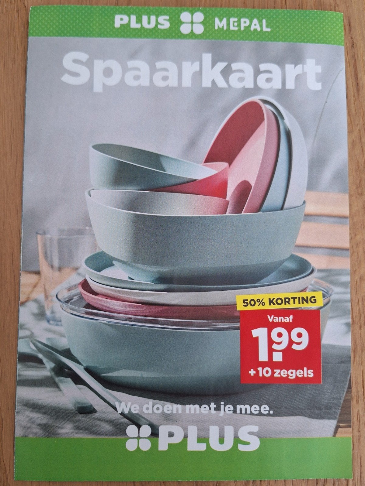9 volle zegelkaarten voor Mepal servies via Plus, Verzamelen, Supermarktacties, Plus, Ophalen of Verzenden