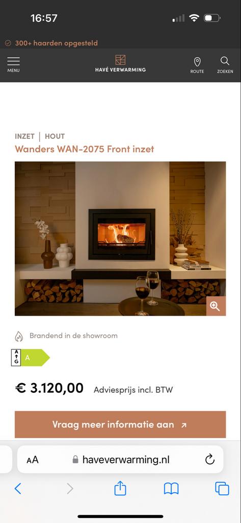 Wanders 2075 Front inzethaard - Houtgestookt, Huis en Inrichting, Haarden, Gebruikt, Houthaard, Ophalen
