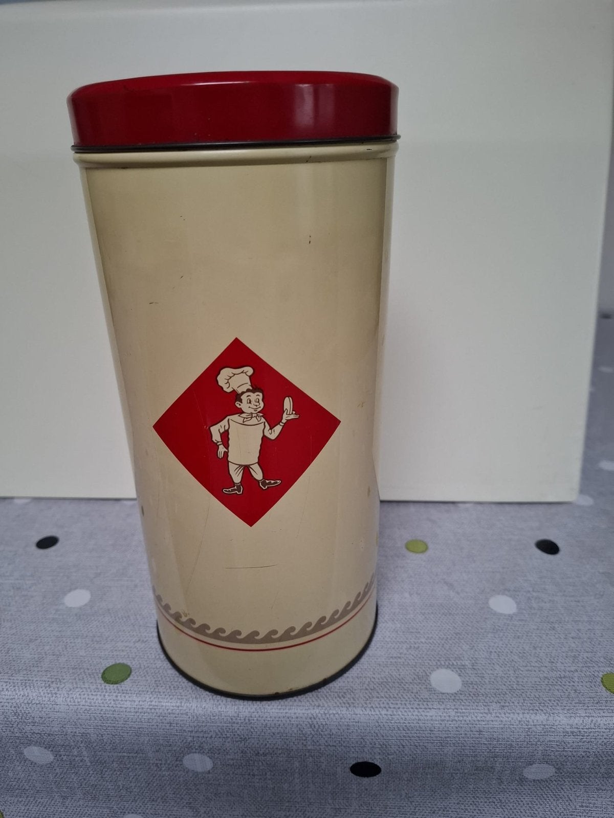 Vintage Bolletje Beschuitbus - Crème met Rood Deksel, Ophalen of Verzenden