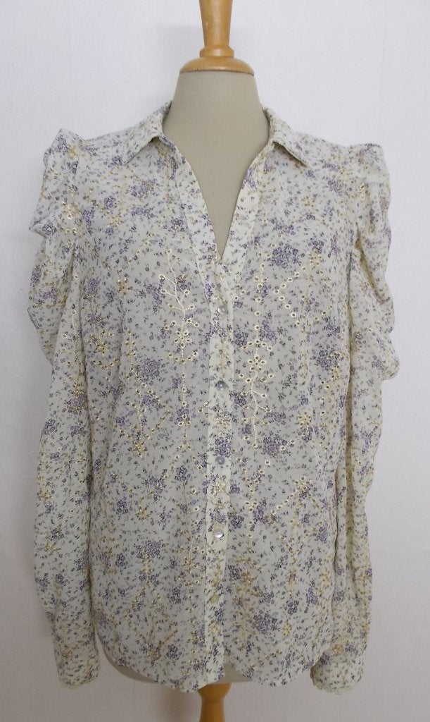 Romantische beige print blouse van Nukus! L, Verzenden, Zo goed als nieuw, Maat 42/44 (L), Beige